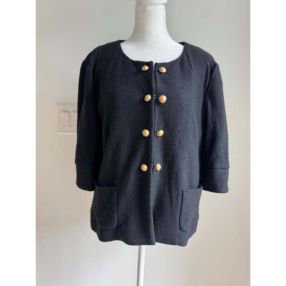Ann Taylor LOFT Black Wool Blend Gold Button Cardigan Jacket XL NEW